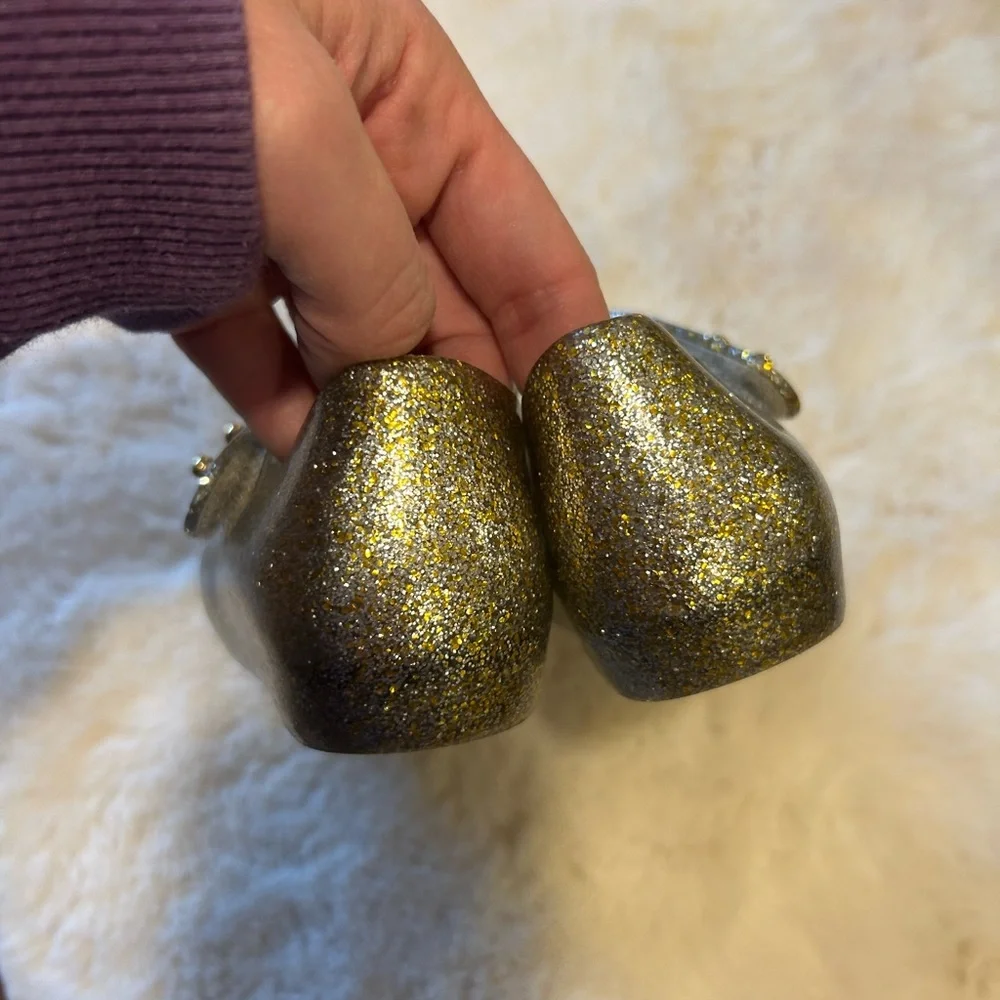 Mini Melissa Ultragirl Glittery Gold Mary Jane Shoes Beige Bow Toddler 8